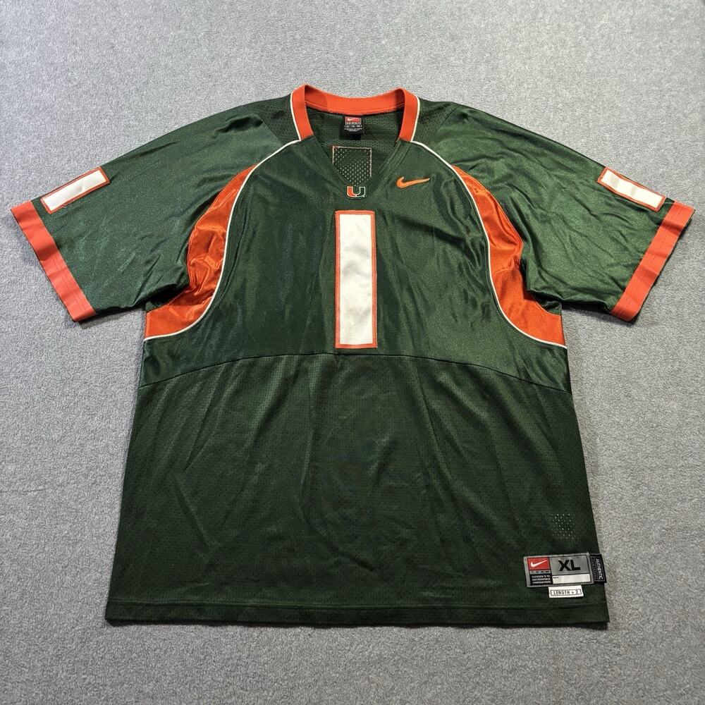 VTG Nike Miami Hurricanes 1 Football Jersey Mens XL Green Vintage NCAA Y2K